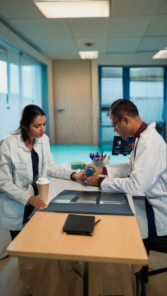 A professional biology tutor in Dubai provides a personalized consultation to a student, reviewing their academic progress and tailoring a study plan for their specific needs.