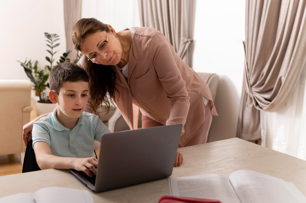 Expert American Curriculum home tutor in Dubai provides private, one-on-one tuition to a high school student in a comfortable, modern home setting.
