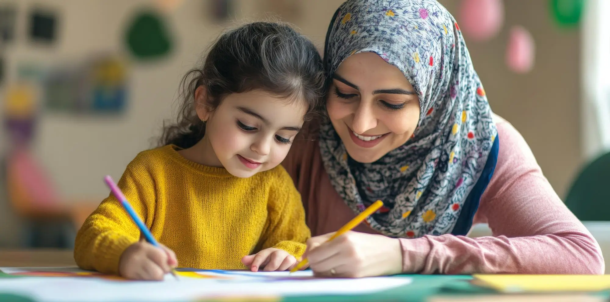 Cheerful primary school children learning with home tutor in Dubai